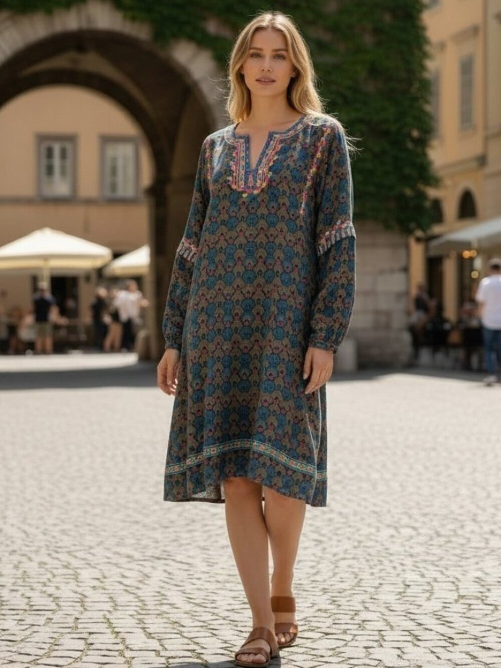 Roller Rabbit Boho Tunic Dress India Cotton Lined Pockets Embroidered Large